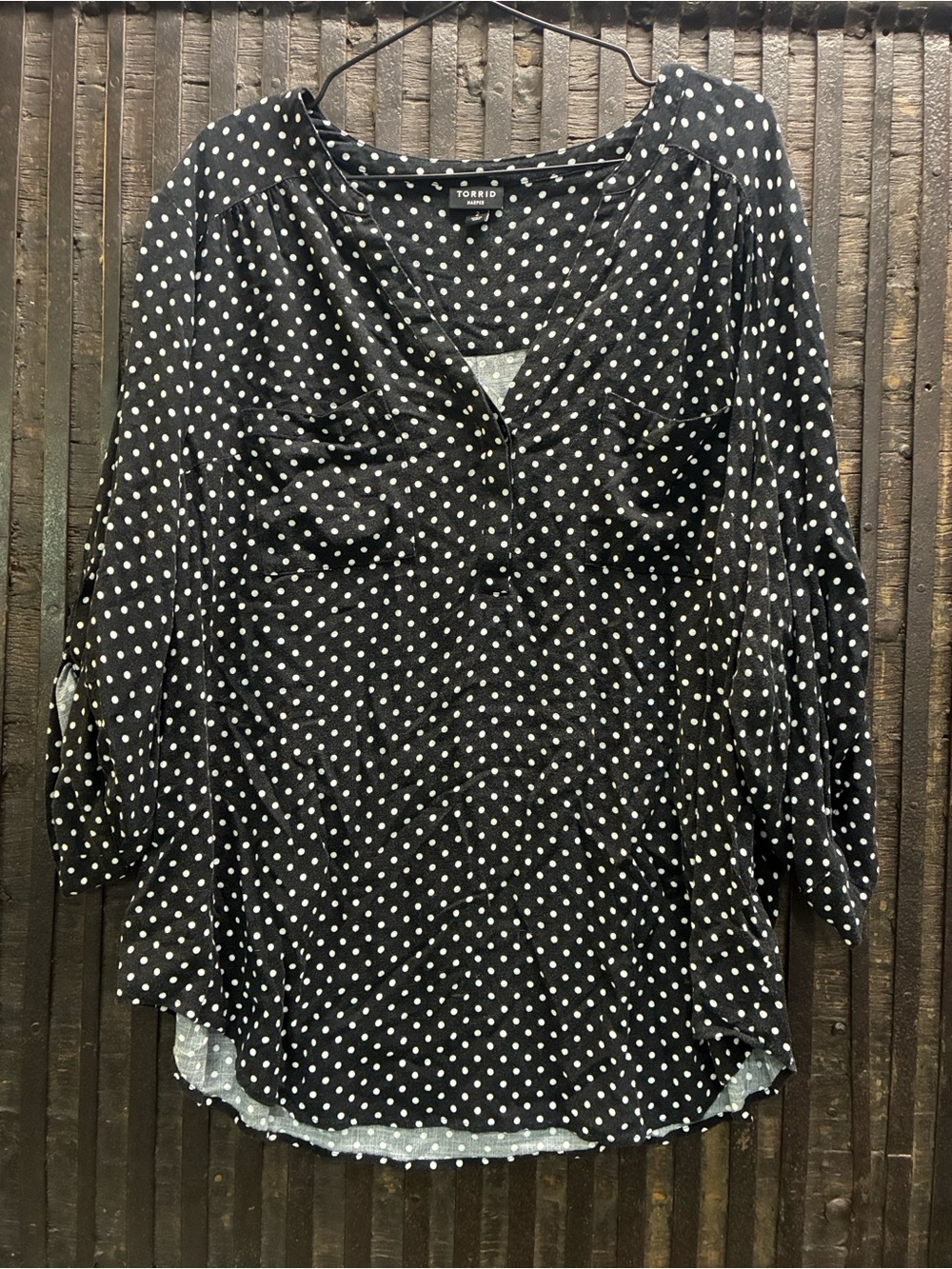 torrid Black and White Polka Dot V-Neck Blouse